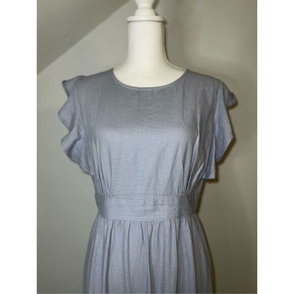 Cynthia Rowley Flutter Sleeves Blue Linen Maxi Dress Women’s Small - Picture 1 of 11